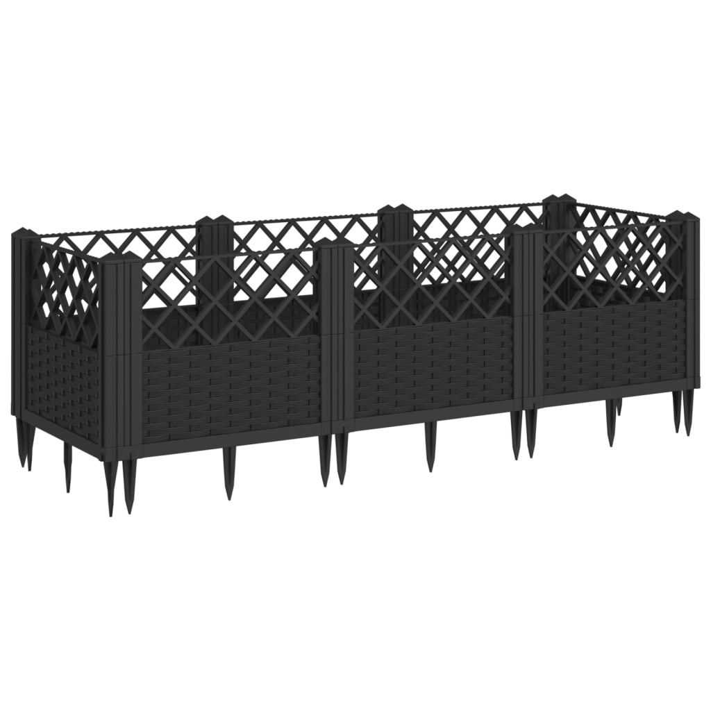 vidaXL Jardinera con clavijas PP negro 123,5x43,5x43,5 cm