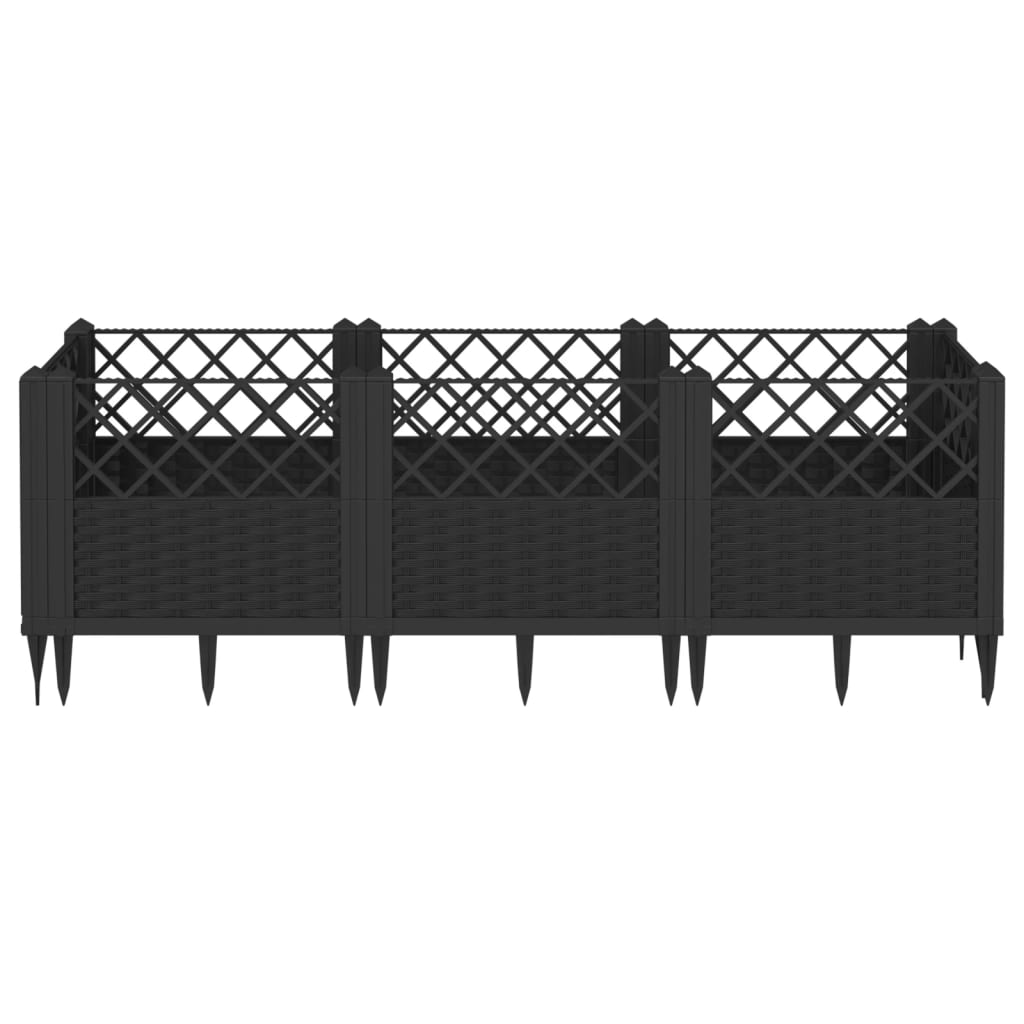 vidaXL Jardinera con clavijas PP negro 123,5x43,5x43,5 cm