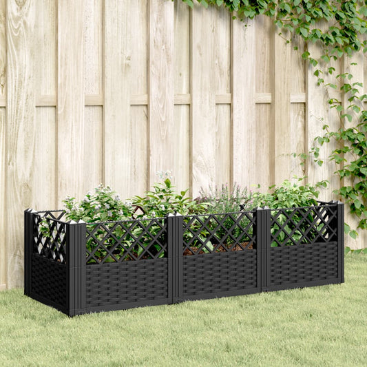 vidaXL Jardinera con clavijas PP negro 123,5x43,5x43,5 cm