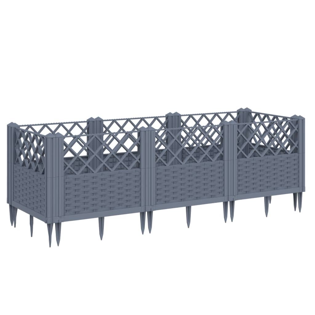 vidaXL Jardinera con clavijas PP azul gris 123,5x43,5x43,5 cm