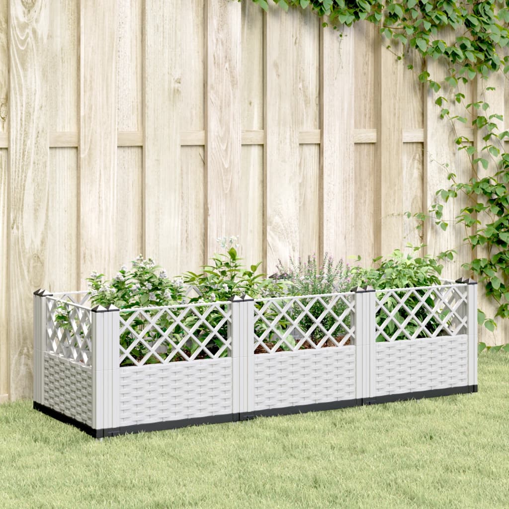 vidaXL Jardinera con clavijas PP blanco 123,5x43,5x43,5 cm