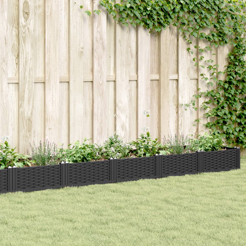 vidaXL Jardinera con clavijas PP negro 362,5x42,5x28,5 cm