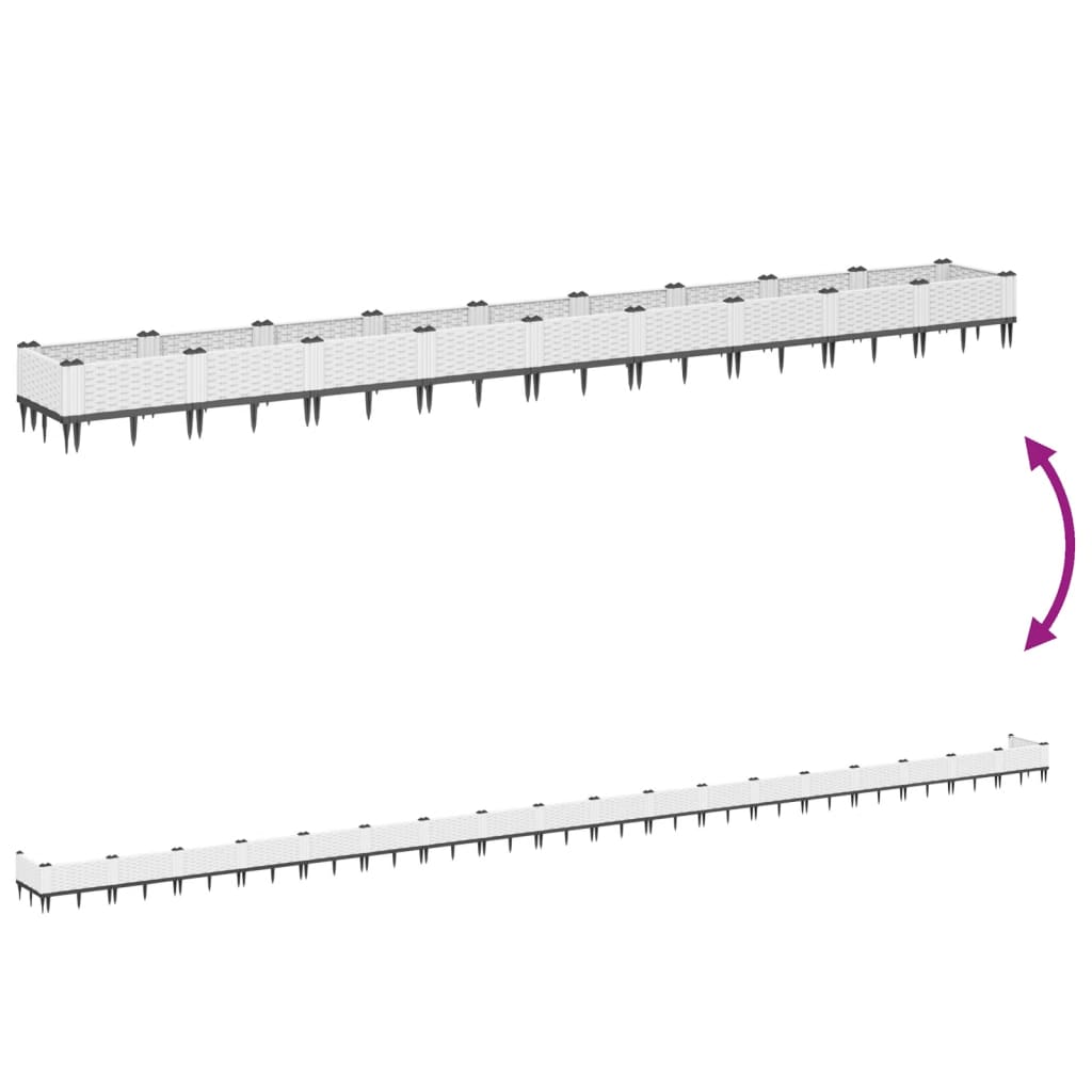 vidaXL Jardinera con clavijas PP blanco 362,5x42,5x28,5 cm