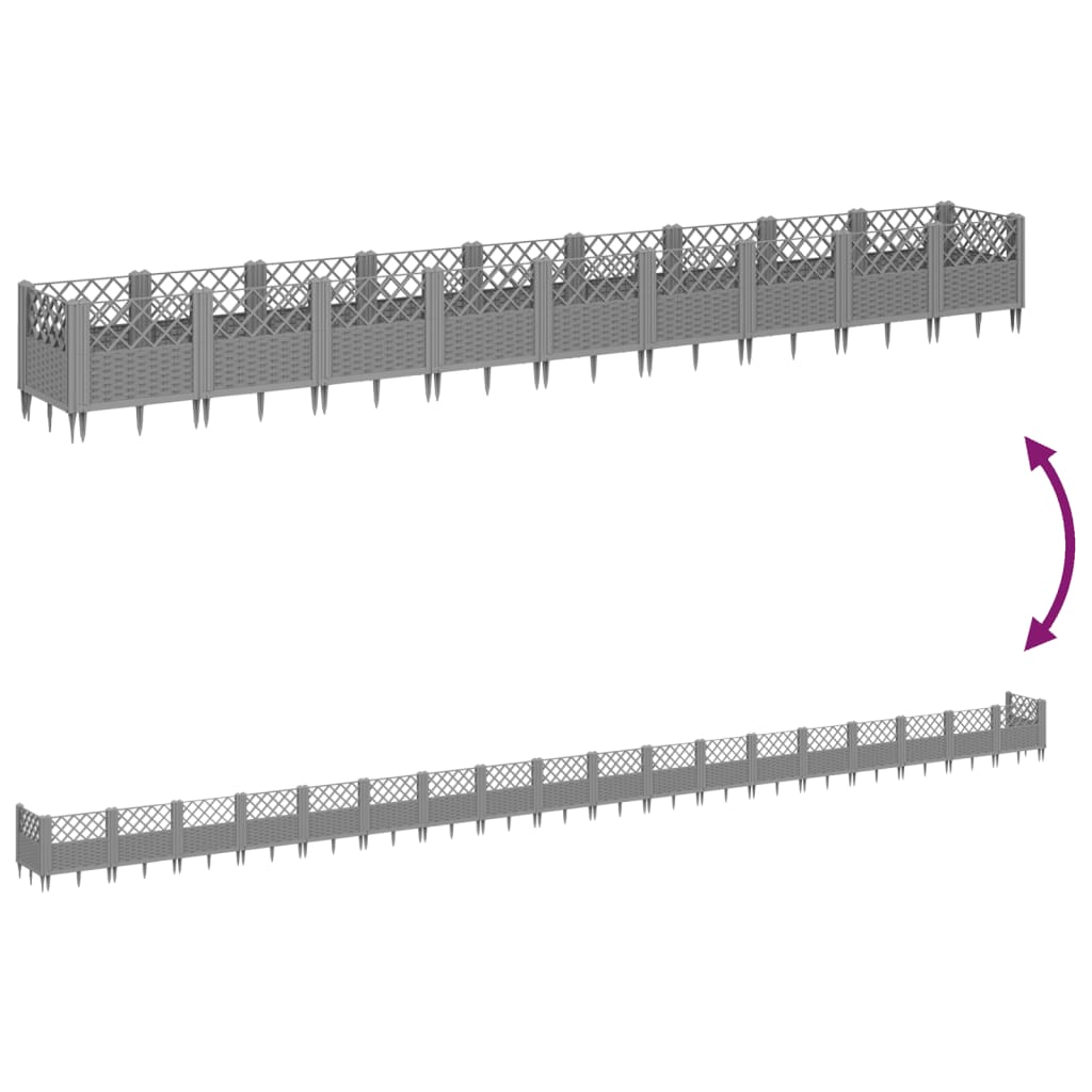 vidaXL Jardinera con clavijas PP gris claro 363,5x43,5x43,5 cm