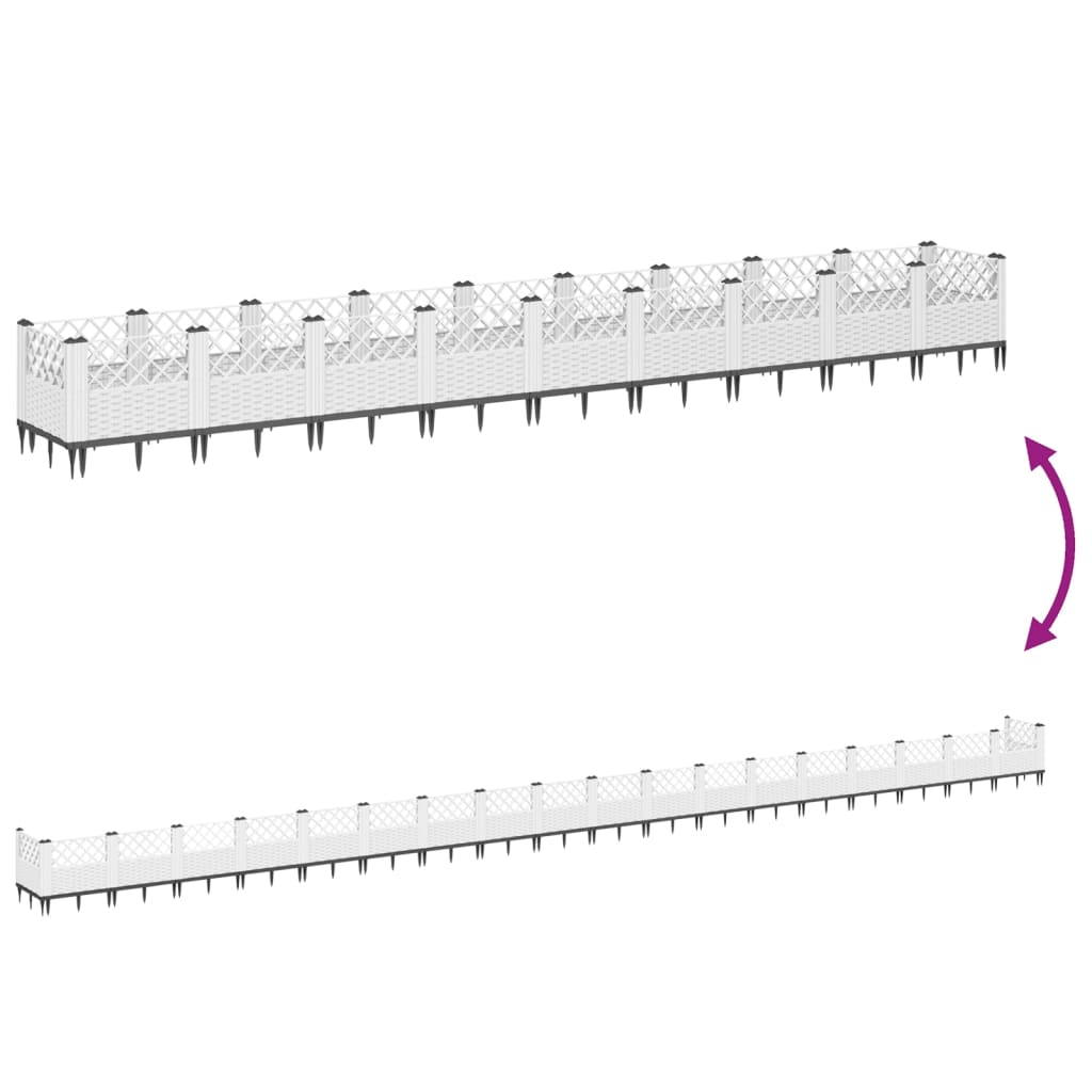 vidaXL Jardinera con clavijas PP blanco 363,5x43,5x43,5 cm