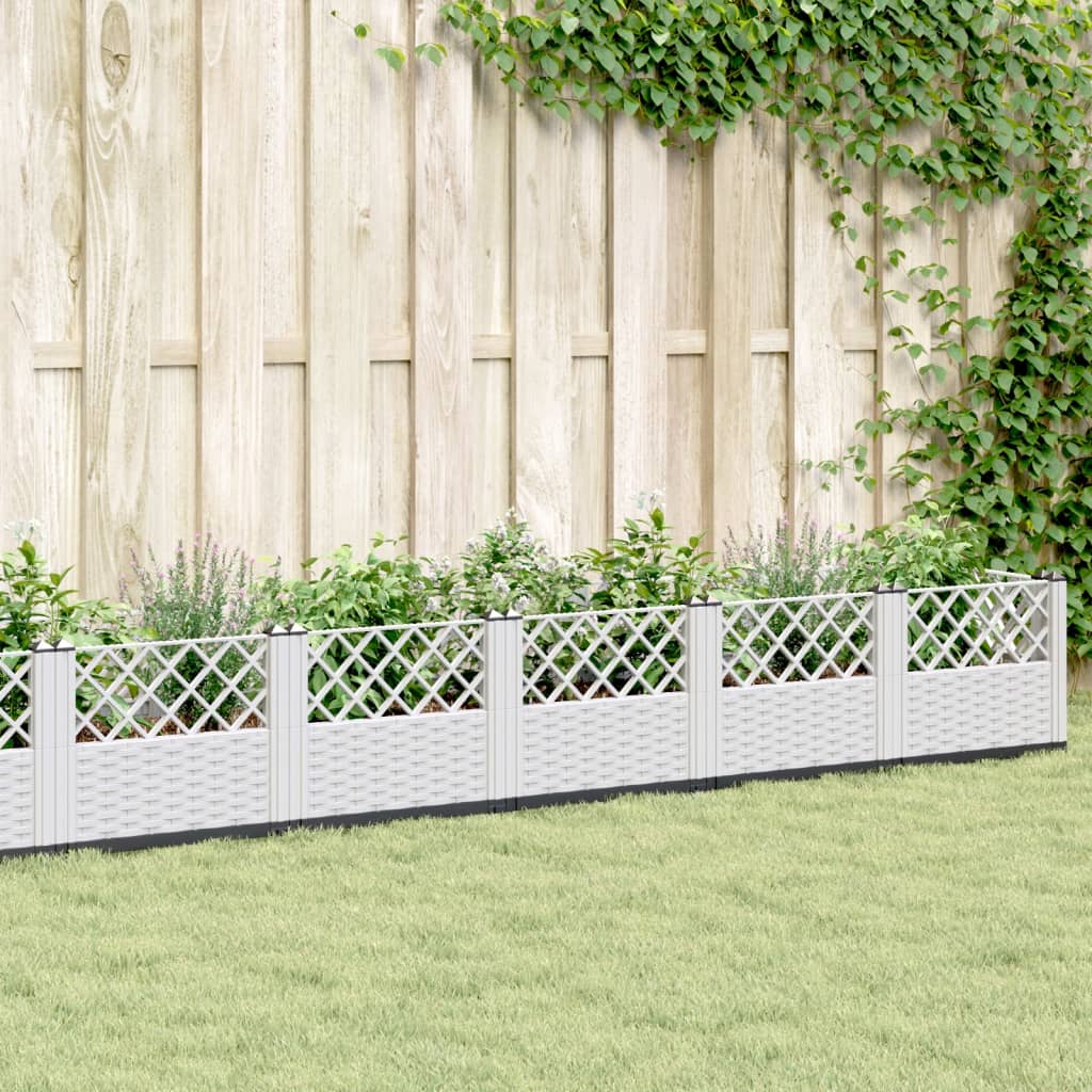 vidaXL Jardinera con clavijas PP blanco 363,5x43,5x43,5 cm