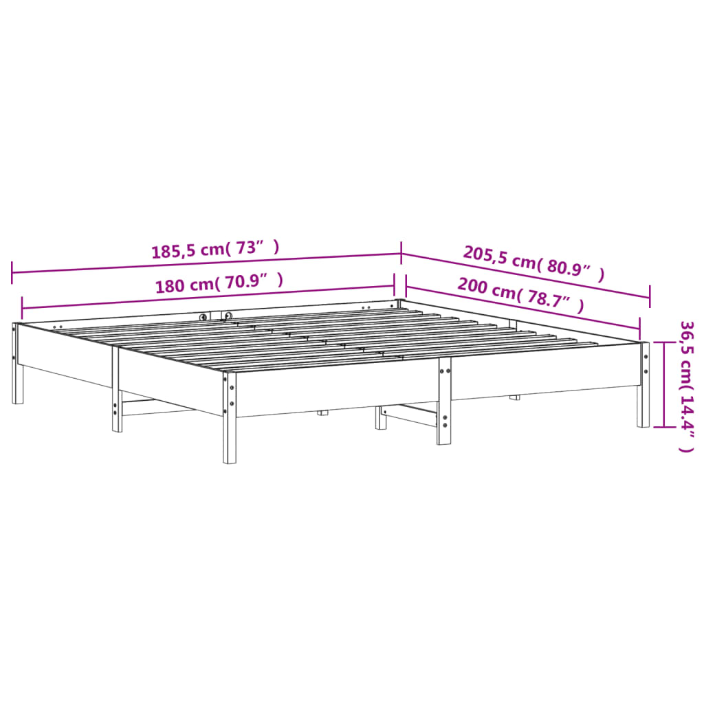 vidaXL Cama sin colchón madera maciza de pino blanca 180x200 cm