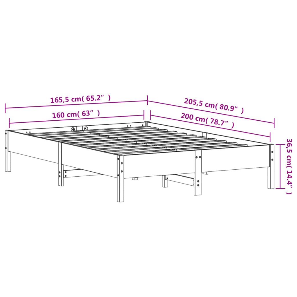 vidaXL Estructura de cama sin colchón madera maciza de pino 160x200 cm