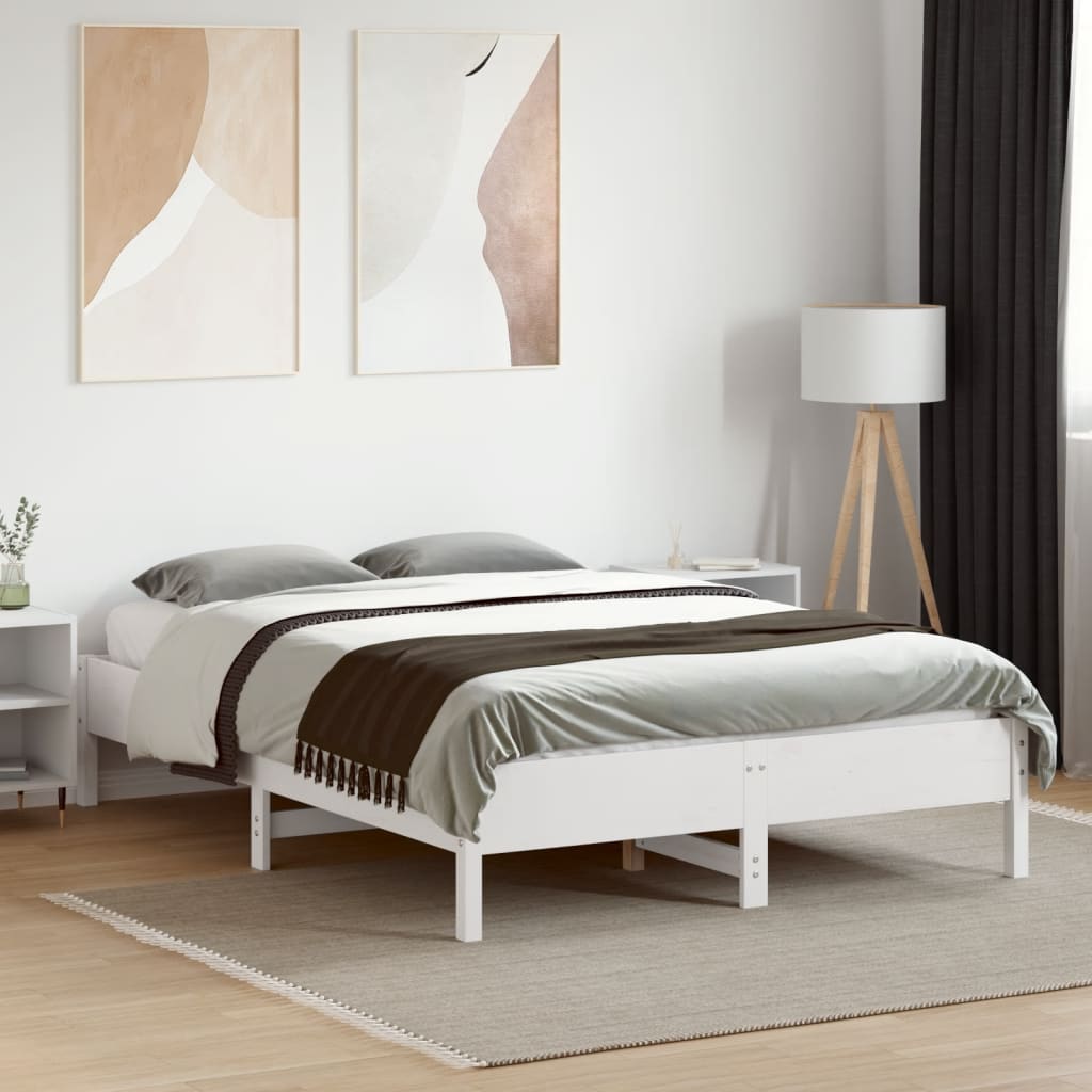 vidaXL Estructura de cama sin colchón madera de pino blanco 135x190 cm