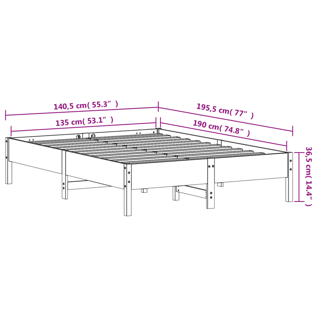 vidaXL Estructura de cama sin colchón madera de pino blanco 135x190 cm