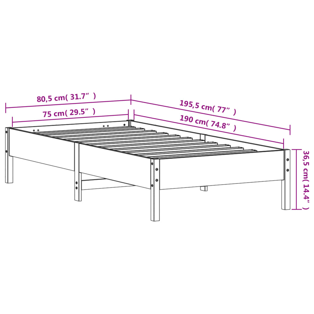 vidaXL Estructura de cama sin colchón madera maciza blanca 75x190 cm