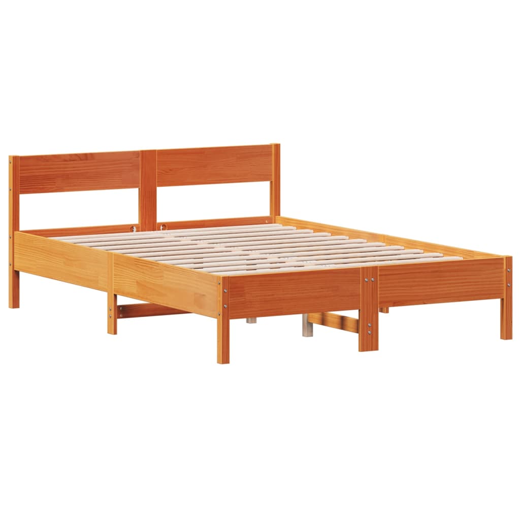 vidaXL Cama sin colchón madera maciza de pino marrón cera 160x200 cm