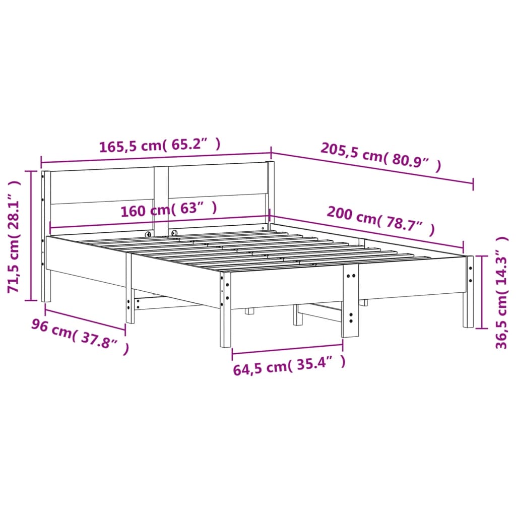 vidaXL Cama sin colchón madera maciza de pino marrón cera 160x200 cm