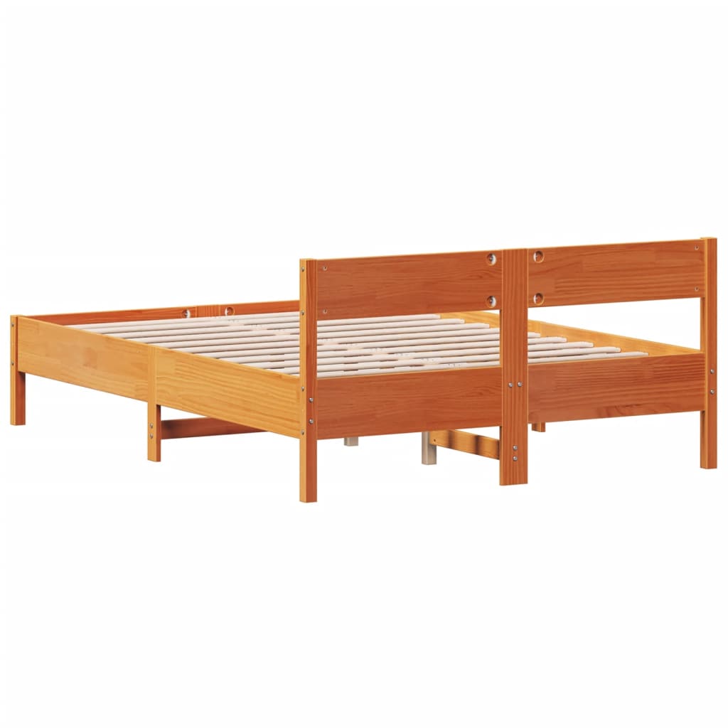 vidaXL Cama sin colchón madera maciza de pino marrón cera 140x200 cm