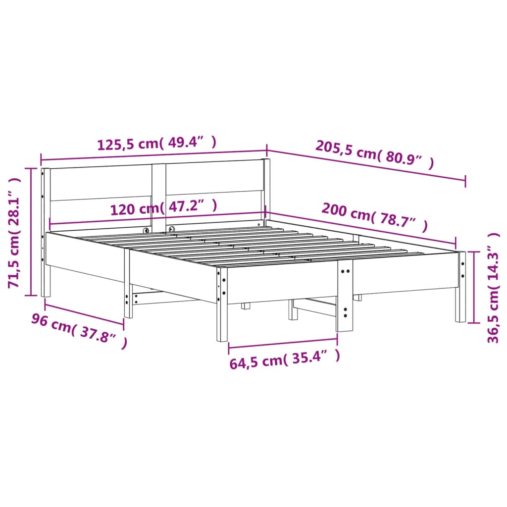 vidaXL Estructura de cama sin colchón madera de pino blanca 120x200 cm