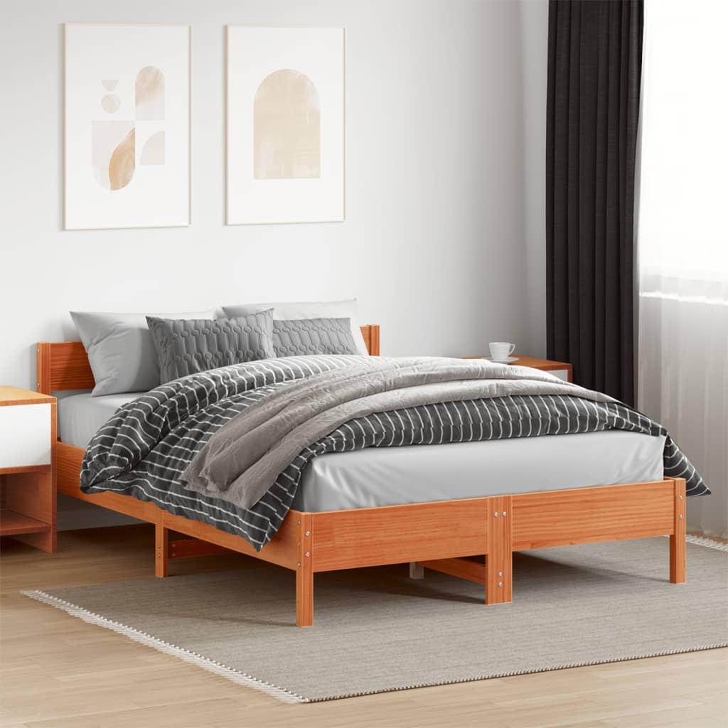 vidaXL Estructura cama con cabecero madera pino marrón cera 120x200 cm