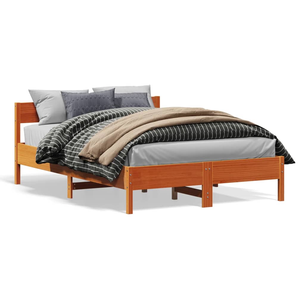 vidaXL Estructura cama con cabecero madera pino marrón cera 120x200 cm