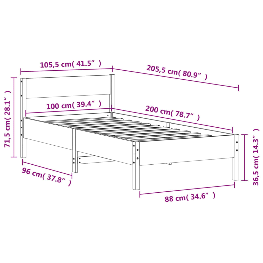 vidaXL Estructura cama sin colchón madera maciza pino blanca 100x200cm