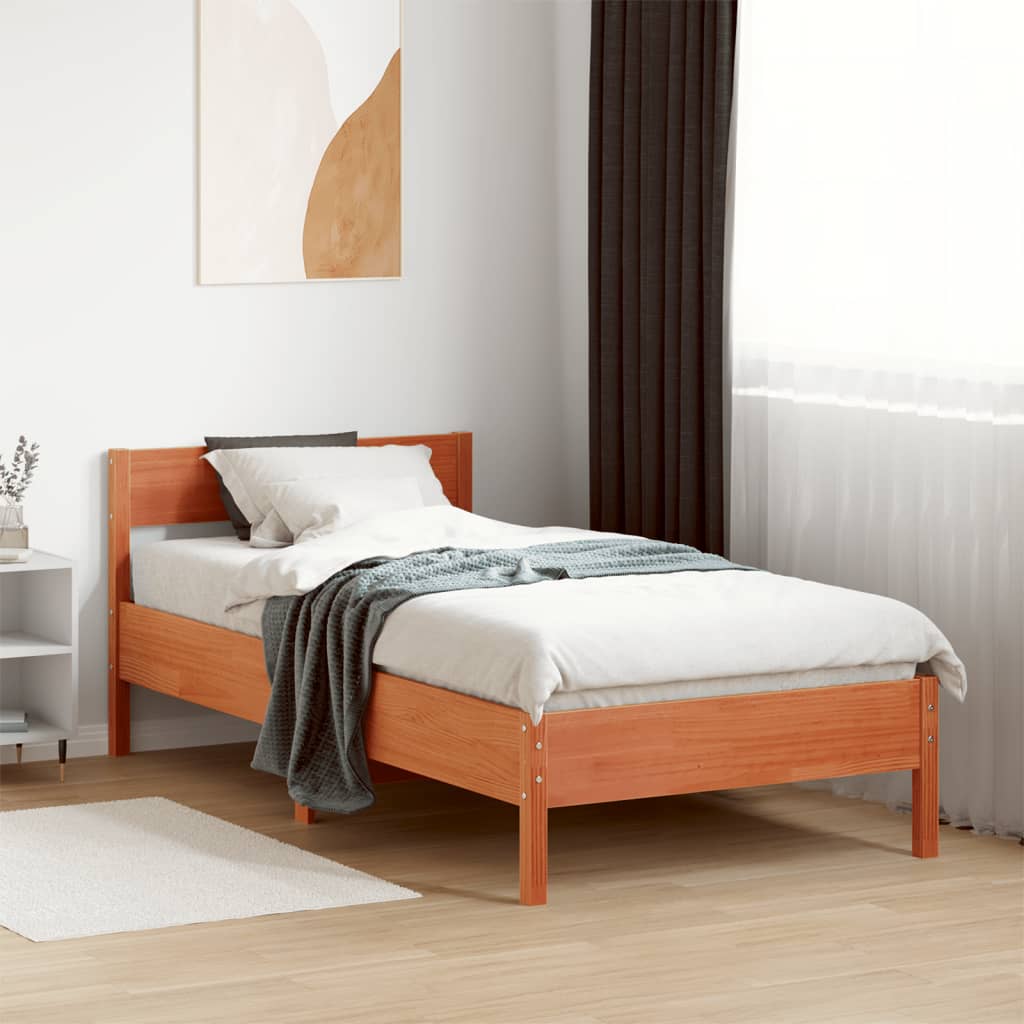 vidaXL Cama sin colchón madera maciza de pino marrón cera 100x200 cm