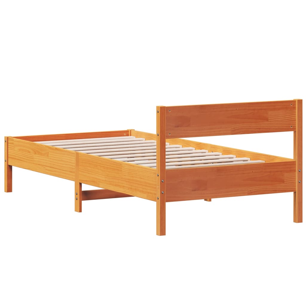 vidaXL Cama sin colchón madera maciza de pino marrón cera 100x200 cm