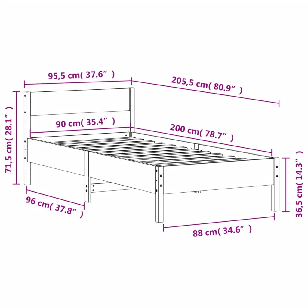 vidaXL Estructura de cama sin colchón madera de pino blanca 90x200 cm