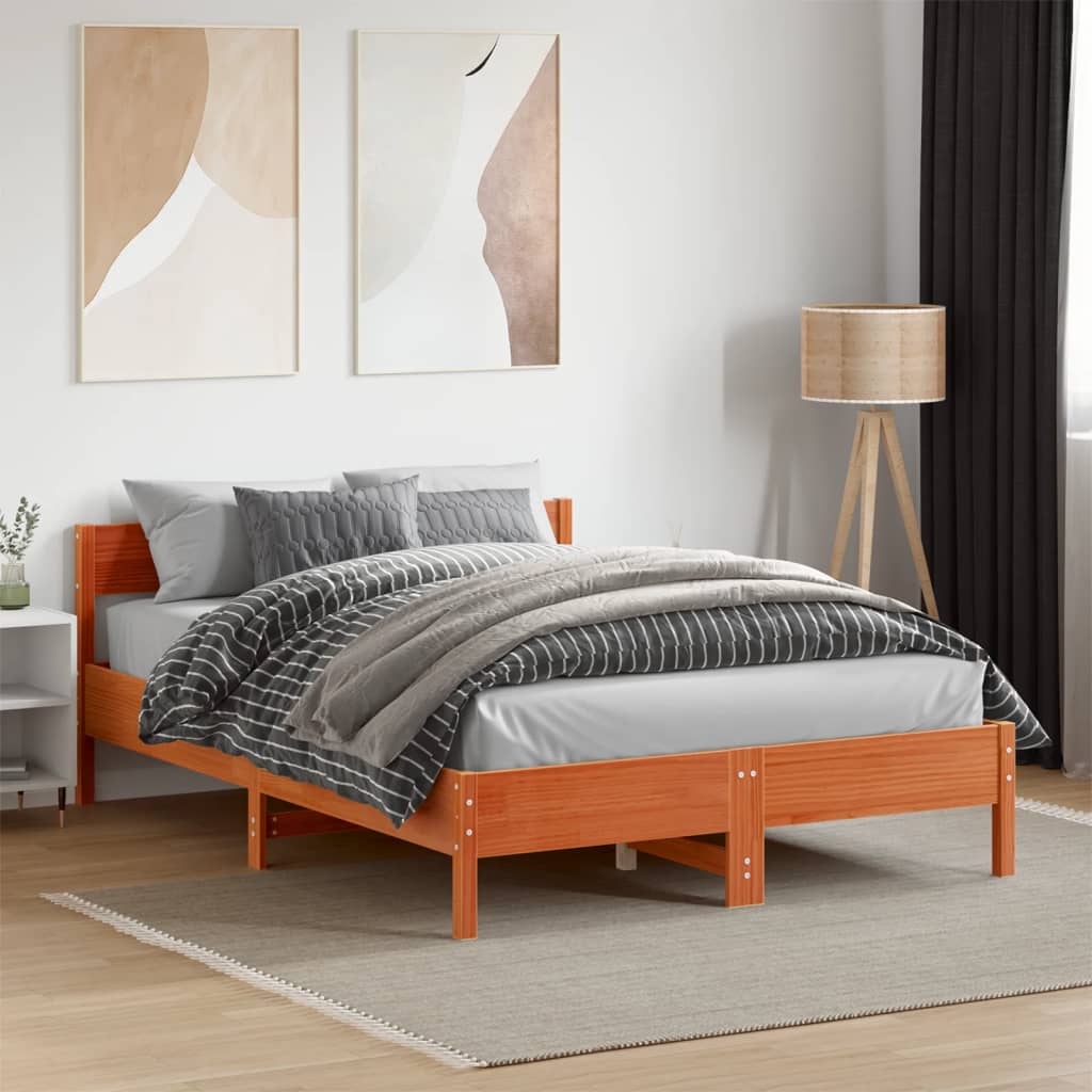 vidaXL Estructura de cama sin colchón madera maciza marrón 135x190 cm