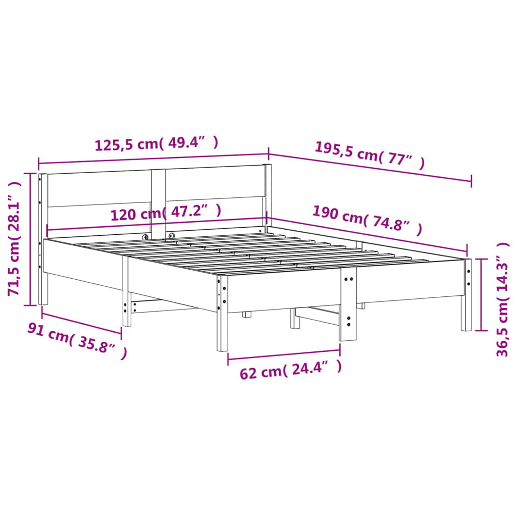 vidaXL Estructura de cama sin colchón madera maciza blanca 120x190 cm