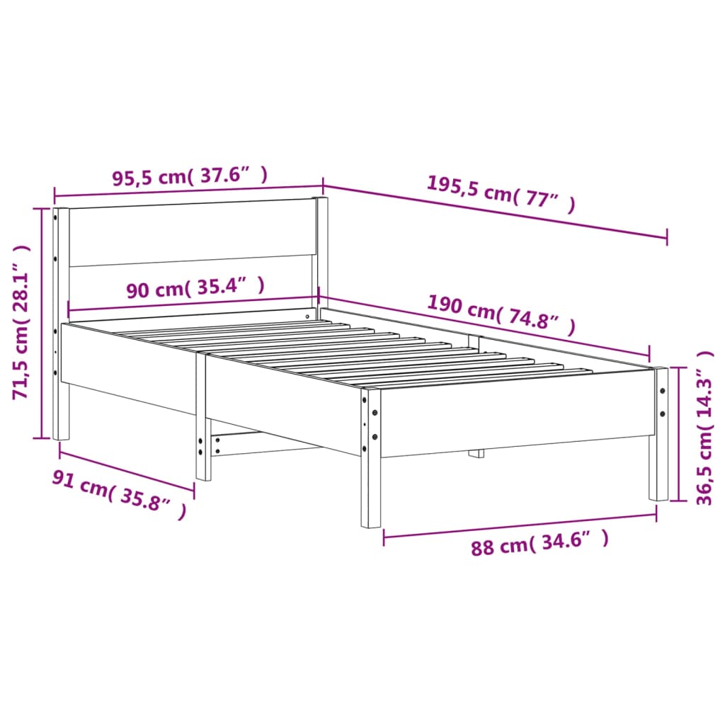 vidaXL Estructura de cama sin colchón madera maciza blanca 90x190 cm