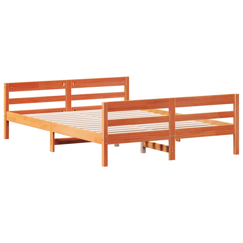 vidaXL Cama sin colchón madera maciza de pino marrón cera 140x200 cm