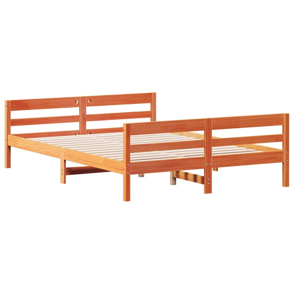 vidaXL Cama sin colchón madera maciza de pino marrón cera 140x200 cm