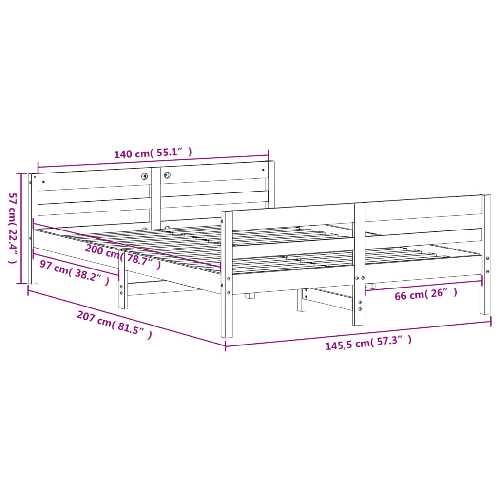 vidaXL Cama sin colchón madera maciza de pino marrón cera 140x200 cm