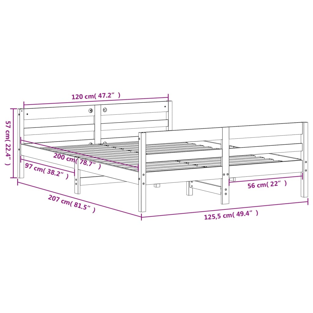 vidaXL Estructura de cama sin colchón madera de pino blanca 120x200 cm