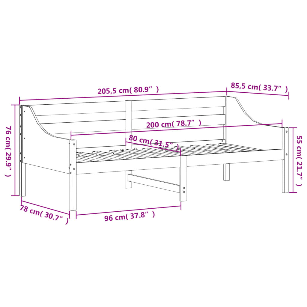 vidaXL Sofá cama sin colchón madera maciza de pino blanco 80x200 cm