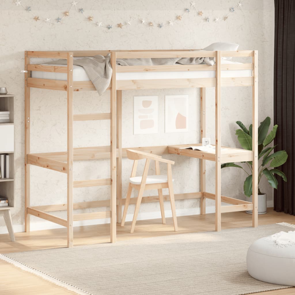 vidaXL Cama alta con escritorio madera maciza de pino 90x200 cm