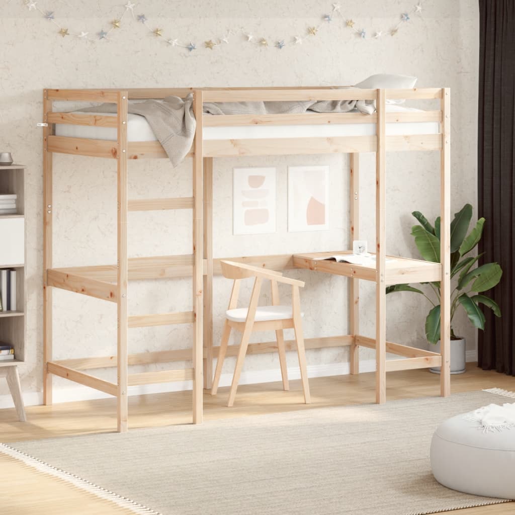 vidaXL Cama alta con escritorio madera maciza de pino 90x190 cm