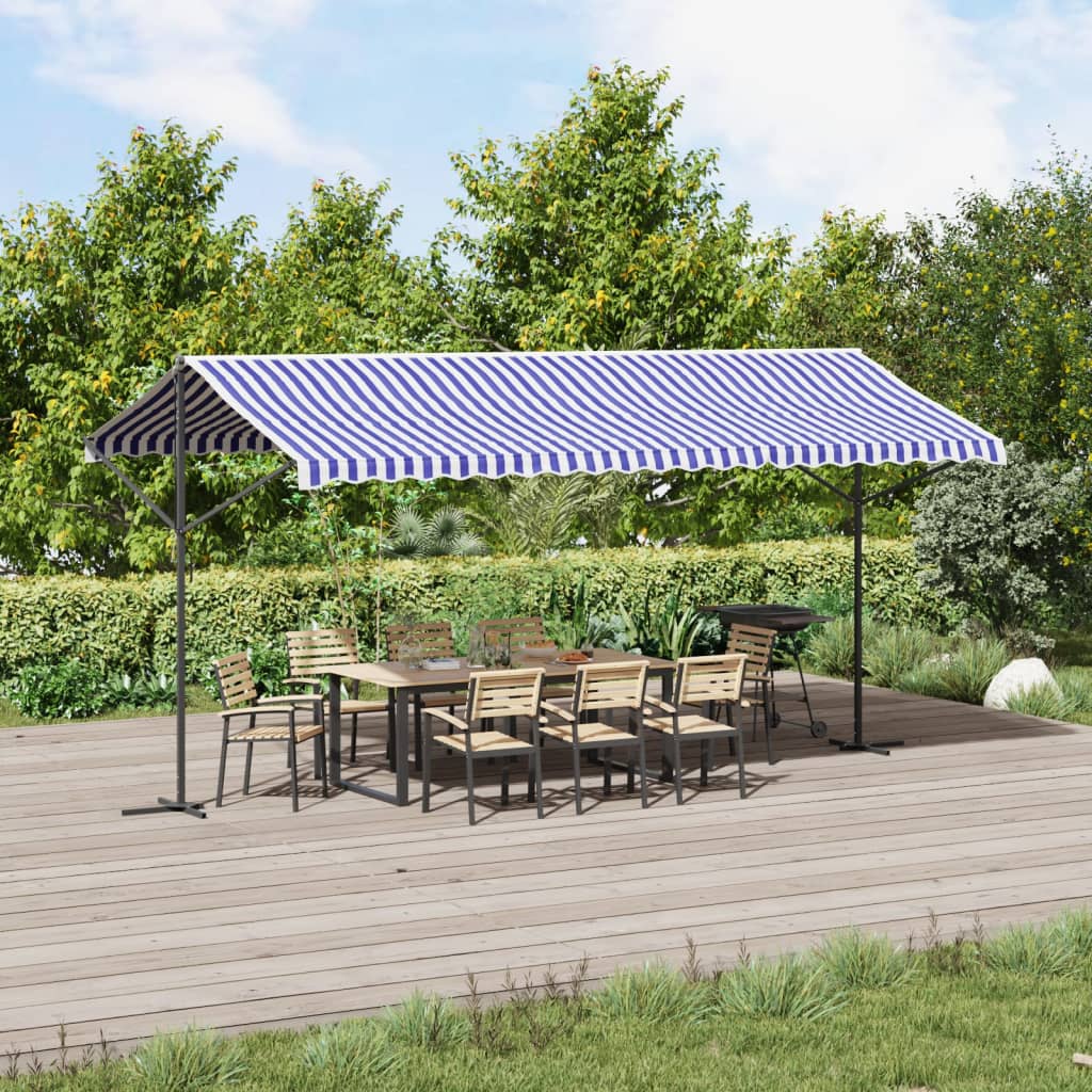 vidaXL Toldo de pie tela y acero azul y blanco 500x300 cm