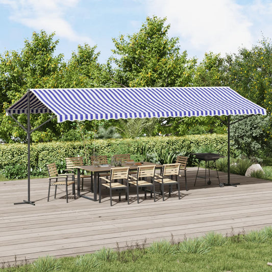 vidaXL Toldo de pie tela y acero azul y blanco 600x300 cm