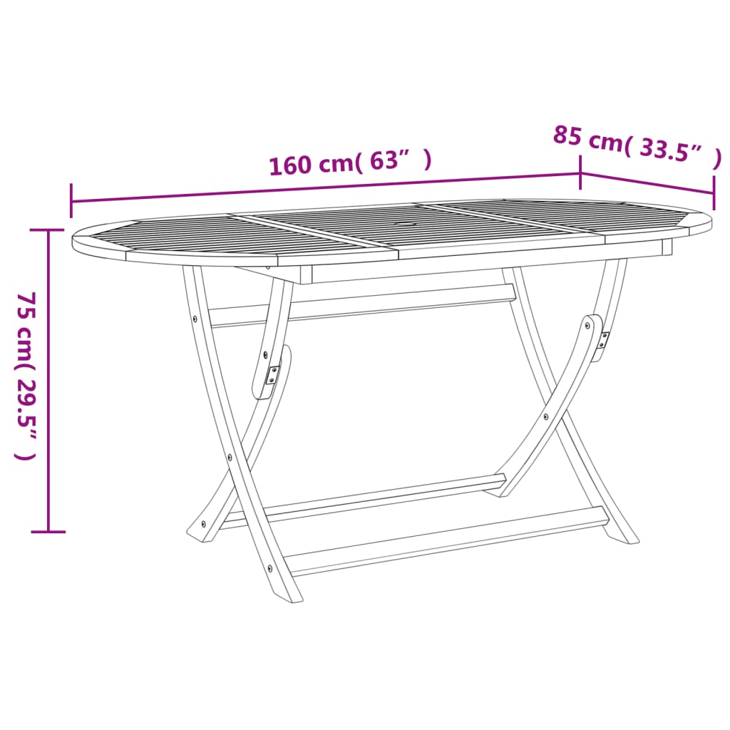 vidaXL Mesa de jardín plegable madera maciza de acacia 160x85x75 cm