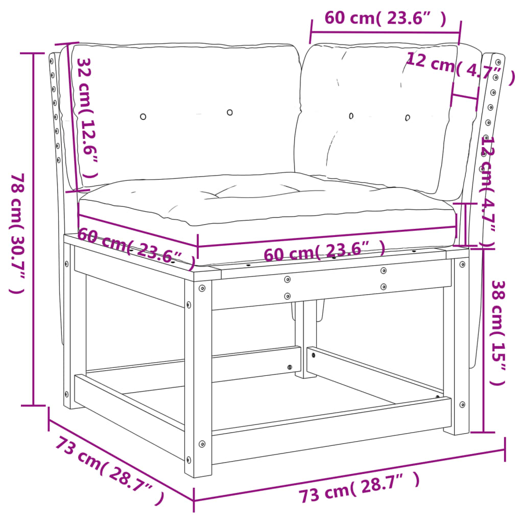 vidaXL Sofá esquinero jardín y cojines madera pino blanco 73x73x78 cm