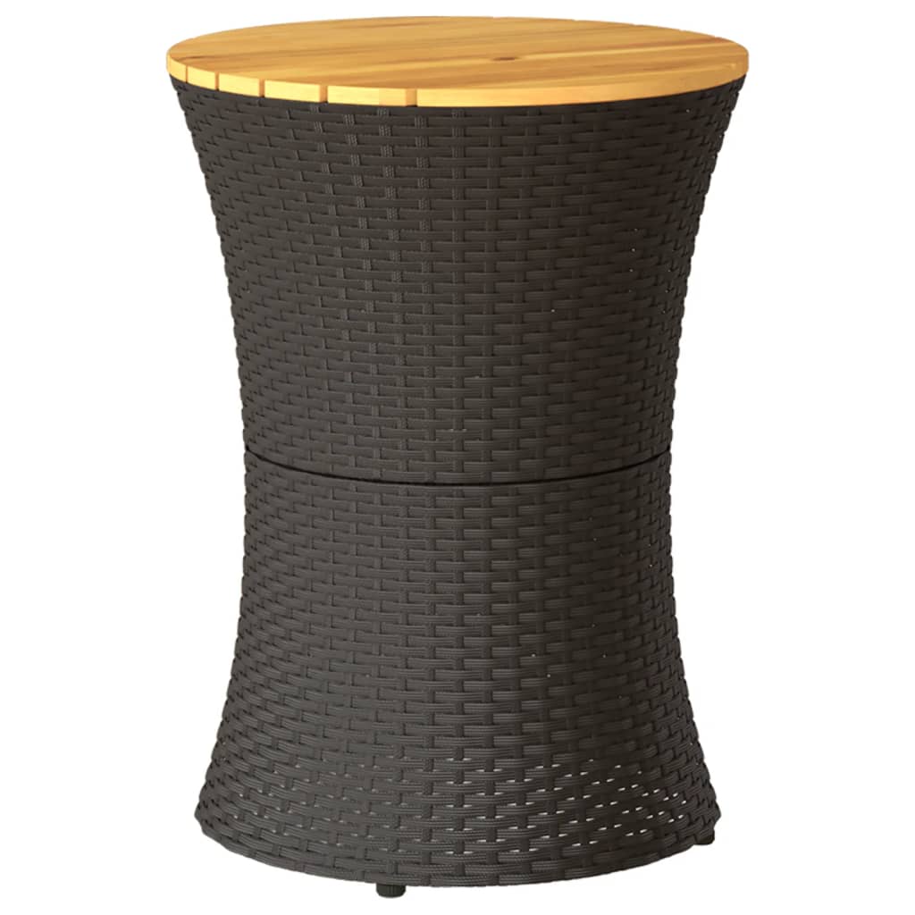 vidaXL Mesa de jardín forma de tambor ratán sintético y madera negro