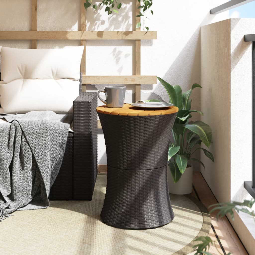 vidaXL Mesa de jardín forma de tambor ratán sintético y madera negro