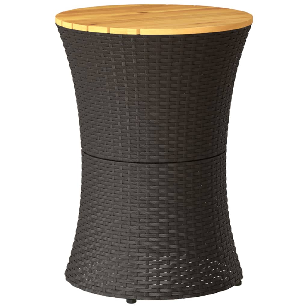 vidaXL Mesa de jardín forma de tambor ratán sintético y madera negro