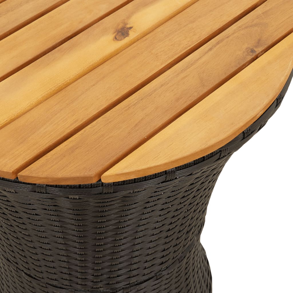 vidaXL Mesa de jardín forma de tambor ratán sintético y madera negro