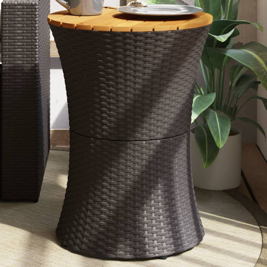 vidaXL Mesa de jardín forma de tambor ratán sintético y madera negro