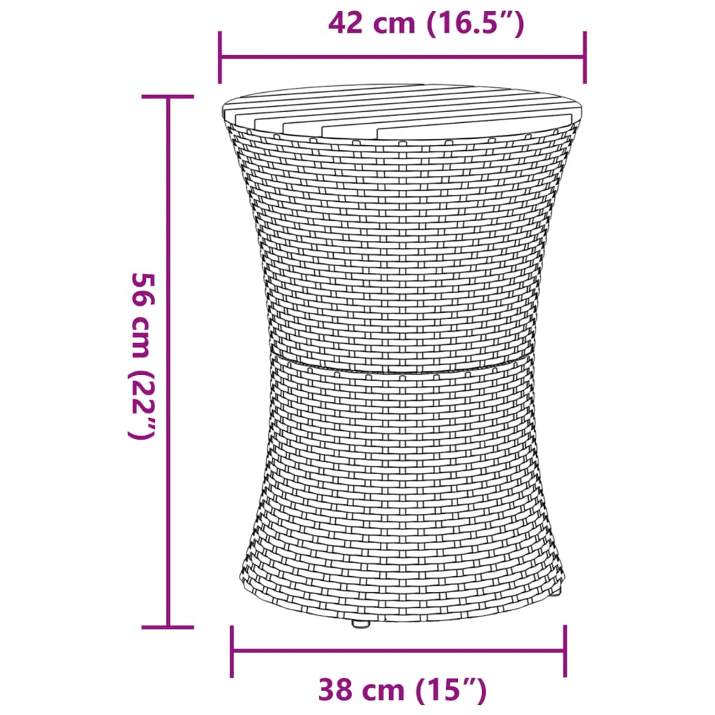 vidaXL Mesa de jardín en forma de tambor ratán sintético y madera gris