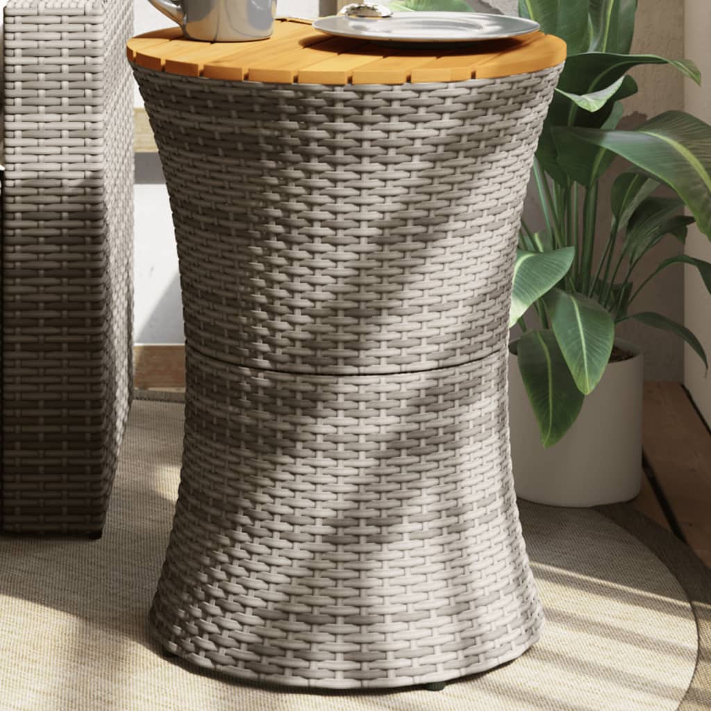 vidaXL Mesa de jardín en forma de tambor ratán sintético y madera gris