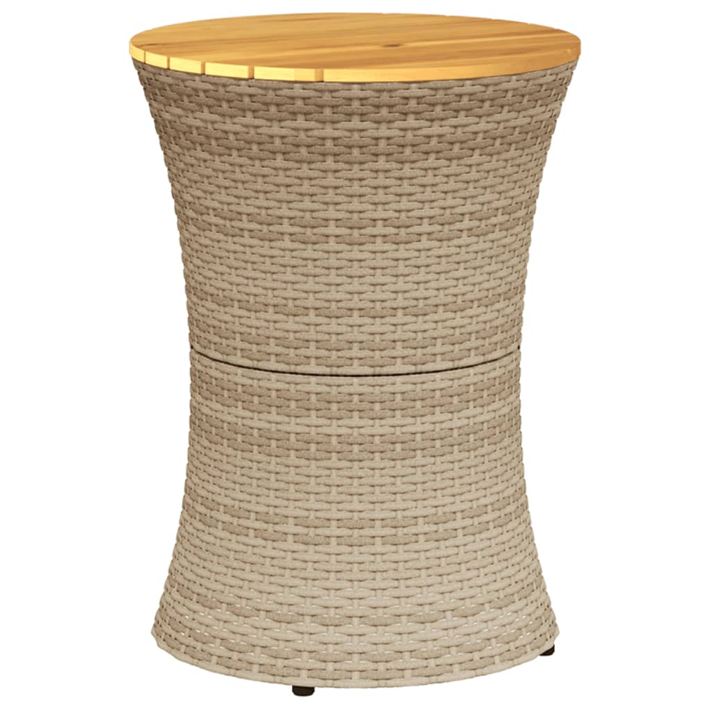 vidaXL Mesa de jardín forma de tambor ratán sintético y madera beige