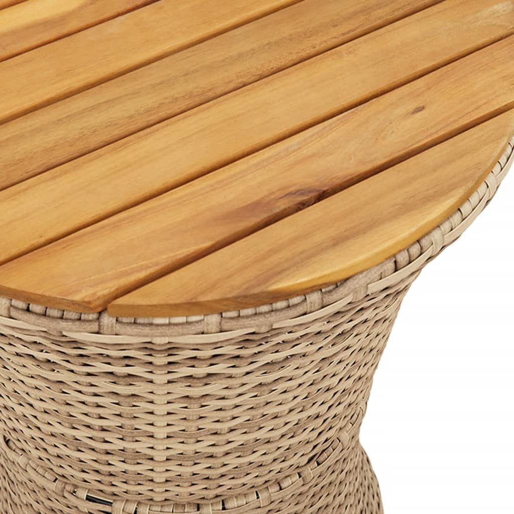 vidaXL Mesa de jardín forma de tambor ratán sintético y madera beige