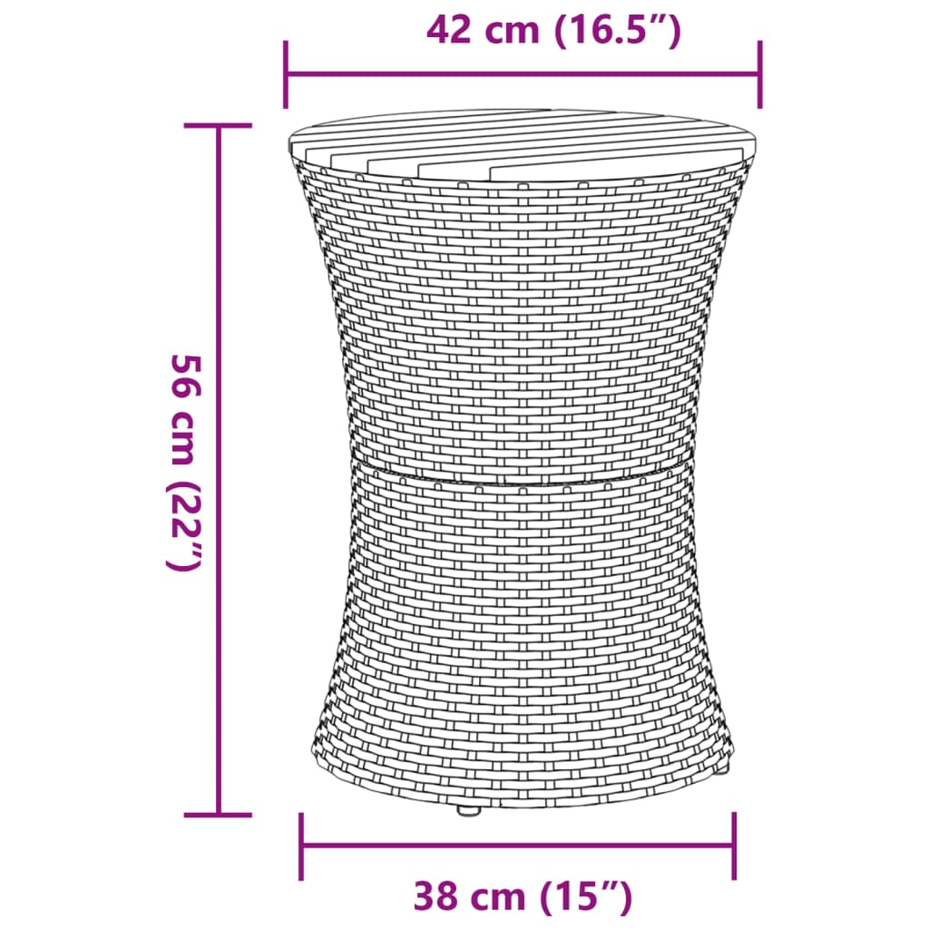 vidaXL Mesa de jardín forma de tambor ratán sintético y madera beige