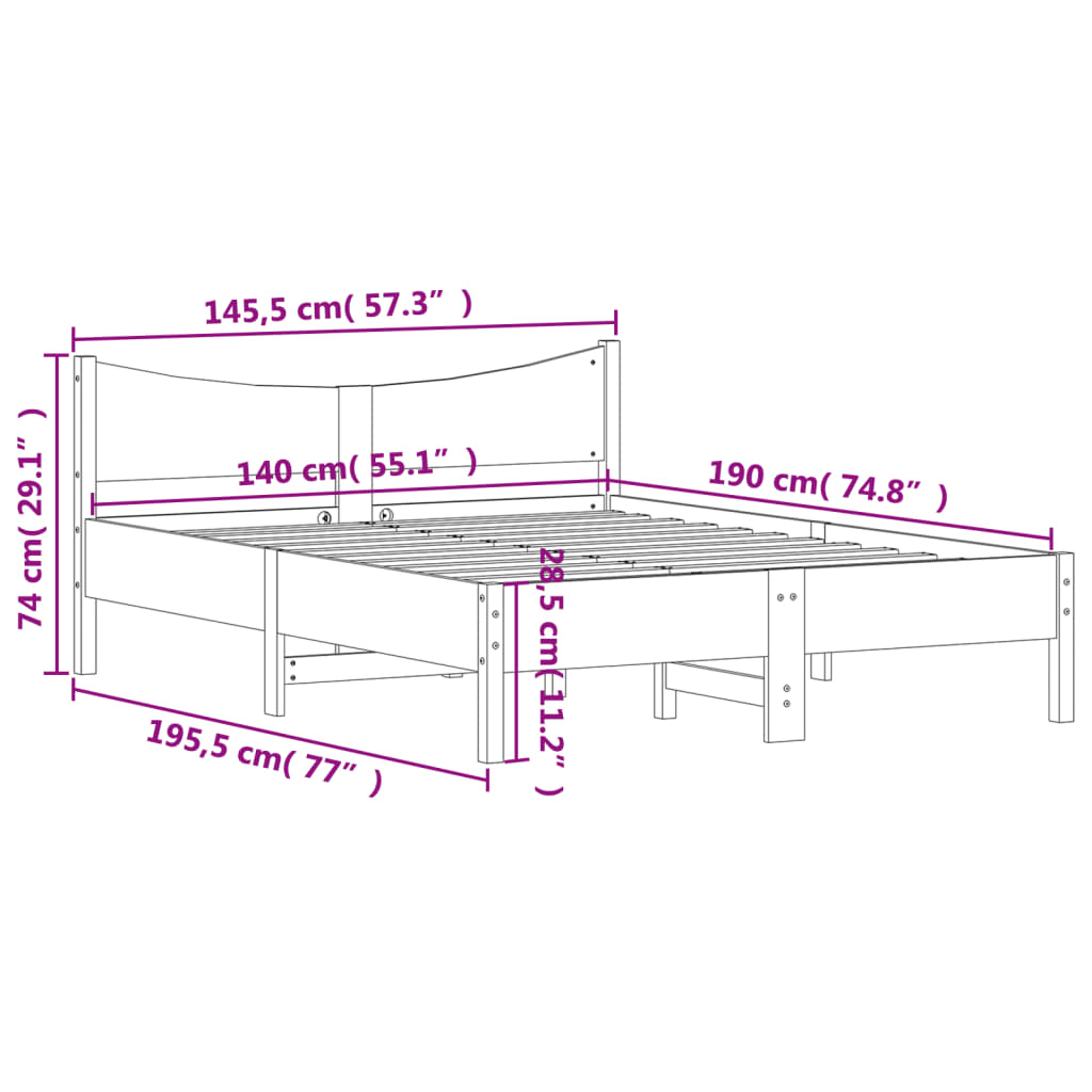 vidaXL Estructura de cama sin colchón madera de pino blanca 140x190 cm